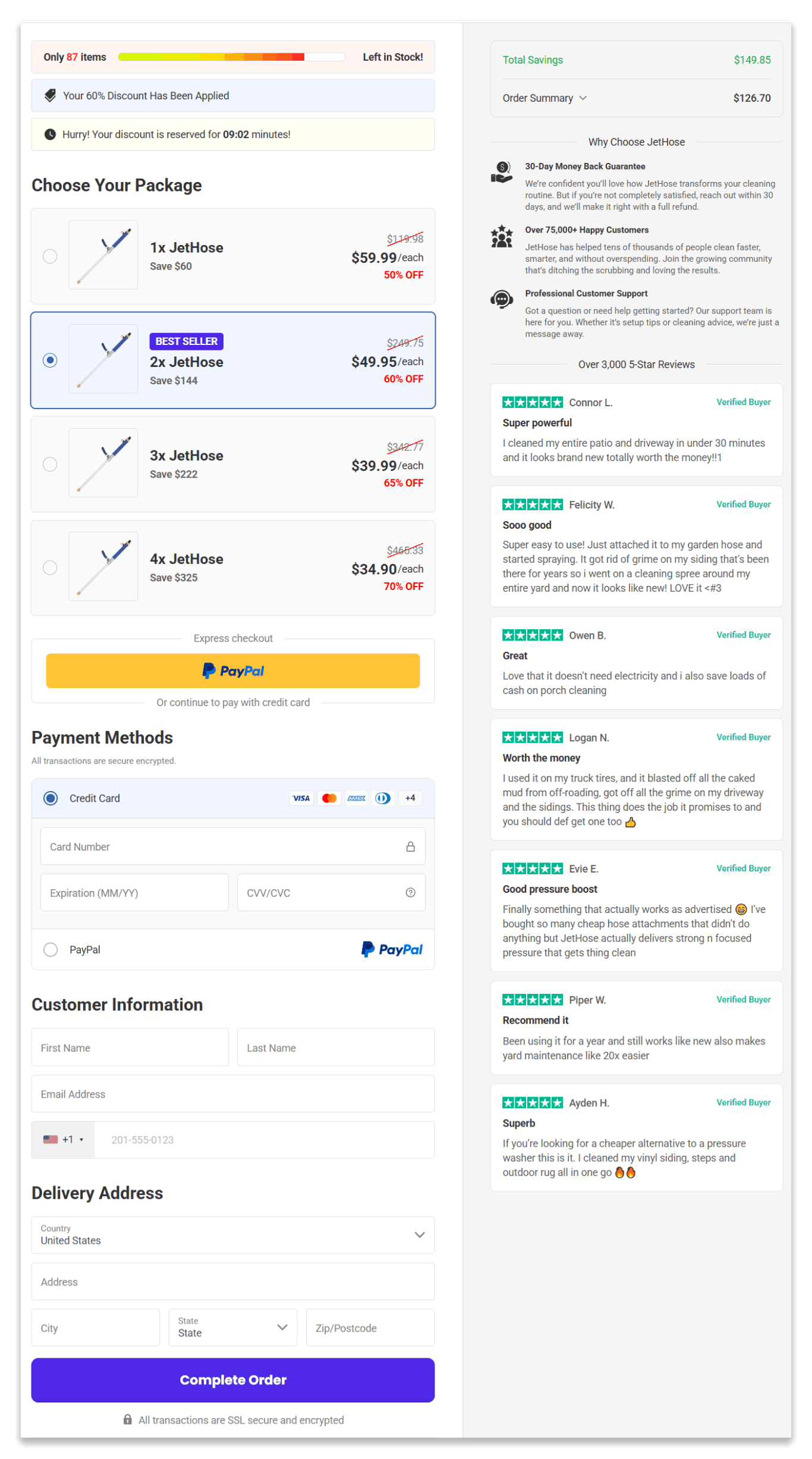 JetHose Pressure Nozzle secure checkout page